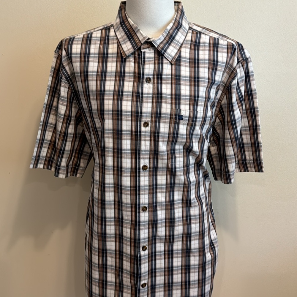 CARHARTT Relaxed Fit Lightweight XL Brown & Blue Short Sleeved Shirt Camp Shirt